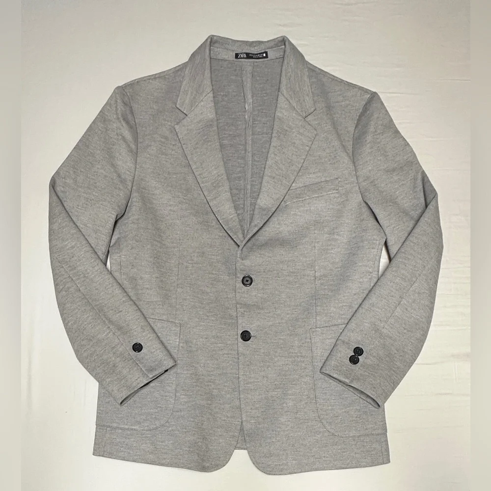 Zara Man Blazer Gray 2 Button Polyester (x-Large)
